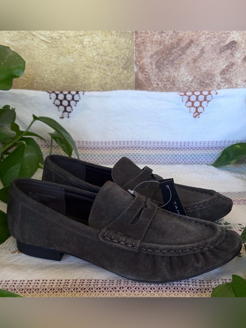 NEW Tahari Women’s Teagan Leather Suede Charcoal Dark Grey Penny Loafers Size 9M